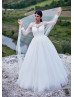 Long Sleeves Ivory Lace Tulle Modest Wedding Dress